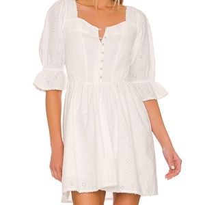NWT $229 SPELL White Eyelet Smocked Boho BO MINi DRESS XXS
